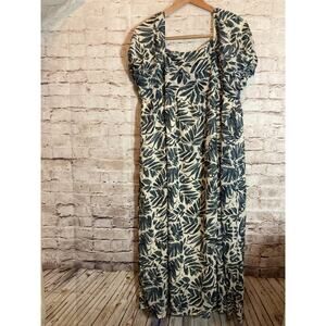 Sophie & Hailee Midi Dress Womens Large Midnight Blue Palm Tree Tropical Print